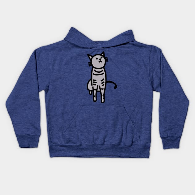 Grey Cat Thick Black Line Drawing Kids Hoodie by ellenhenryart